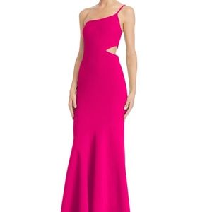 LIKELY, SIZE 2 HOT PINK ONE SHOULDER GOWN WITH CUTOUT